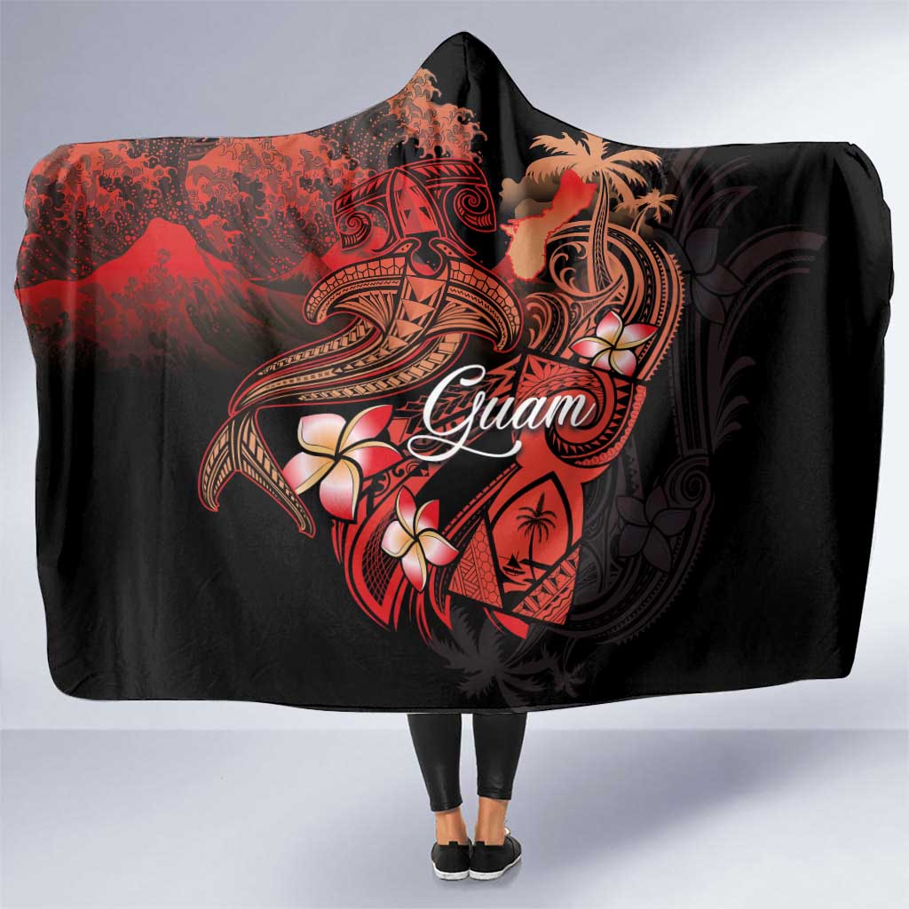 Guam Tribal Chamorro Hooded Blanket Polynesian Shark with Plumeria and Sea Vibe - Polynesian Pride