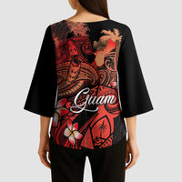 Guam Tribal Chamorro Kimono Sleeve Blouse Polynesian Shark with Plumeria and Sea Vibe - Polynesian Pride