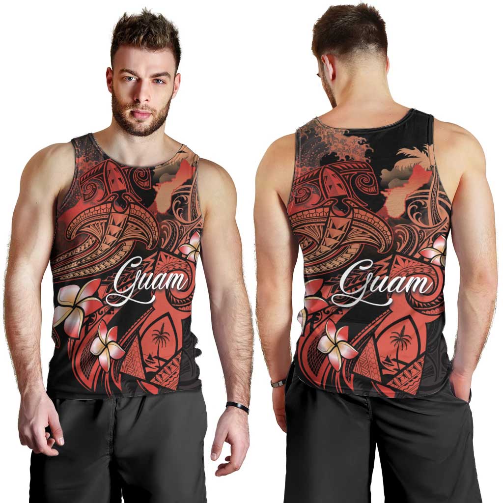 Guam Tribal Chamorro Men Tank Top Polynesian Shark with Plumeria and Sea Vibe - Polynesian Pride