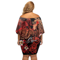 Guam Tribal Chamorro Off Shoulder Short Dress Polynesian Shark with Plumeria and Sea Vibe - Polynesian Pride