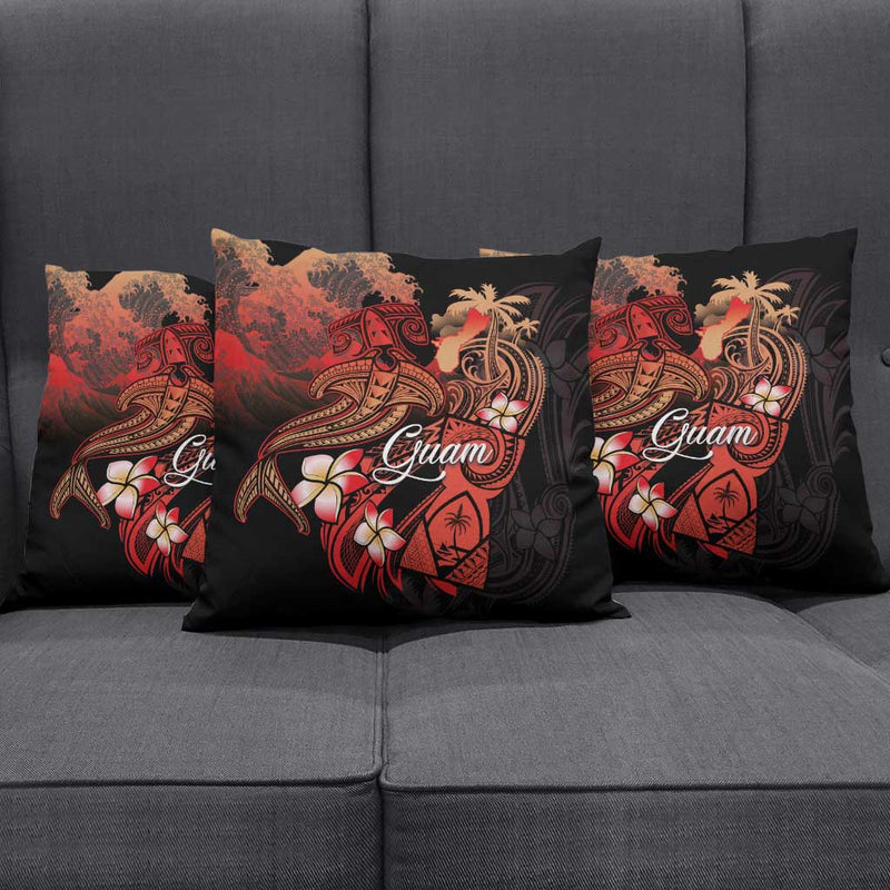 Guam Tribal Chamorro Pillow Cover Polynesian Shark with Plumeria and Sea Vibe