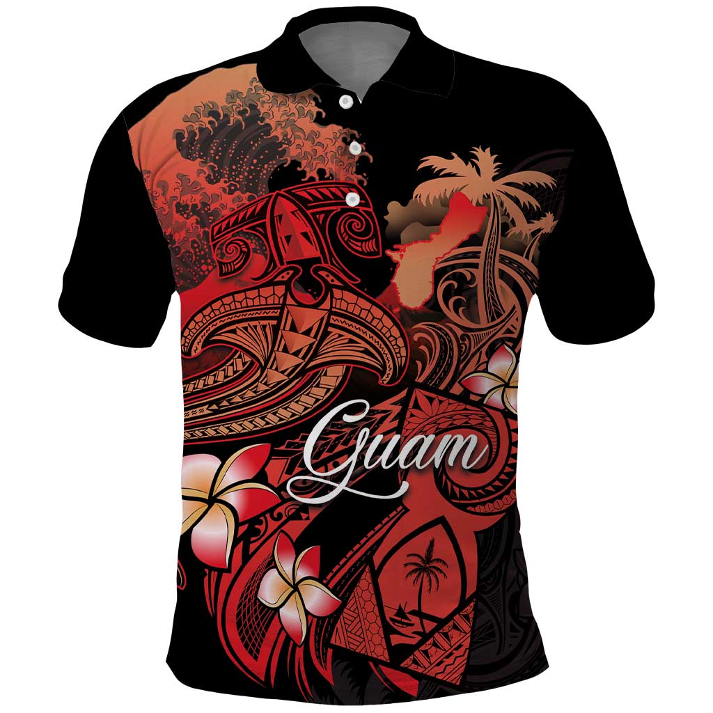Guam Tribal Chamorro Polo Shirt Polynesian Shark with Plumeria and Sea Vibe - Polynesian Pride