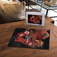 Guam Tribal Chamorro Puzzle Polynesian Shark with Plumeria and Sea Vibe - Polynesian Pride