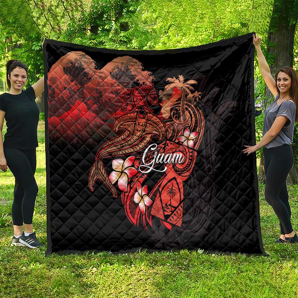 Guam Tribal Chamorro Quilt Polynesian Shark with Plumeria and Sea Vibe - Polynesian Pride