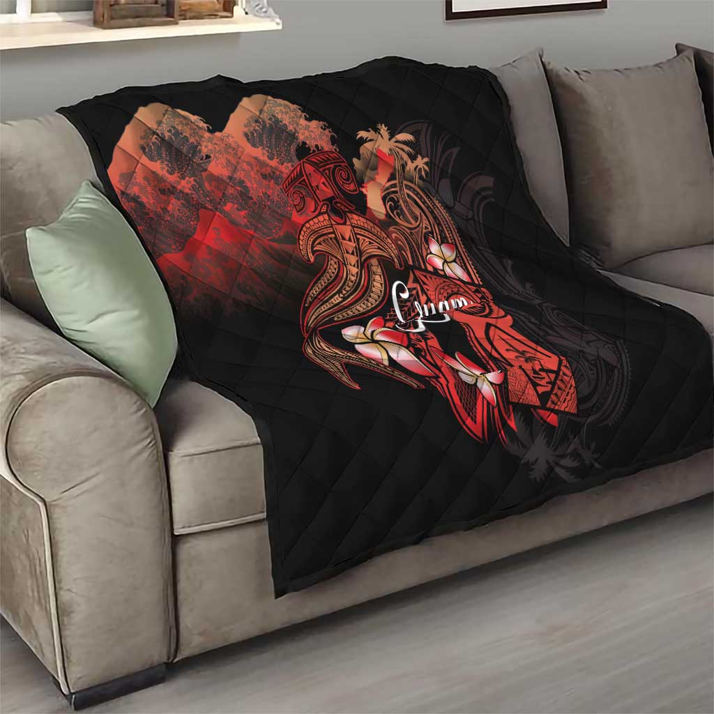 Guam Tribal Chamorro Quilt Polynesian Shark with Plumeria and Sea Vibe - Polynesian Pride