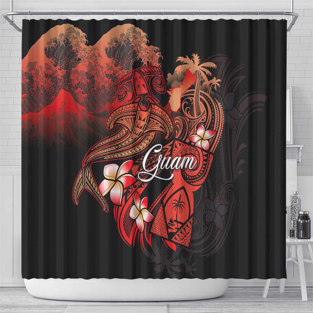Guam Tribal Chamorro Shower Curtain Polynesian Shark with Plumeria and Sea Vibe - Polynesian Pride