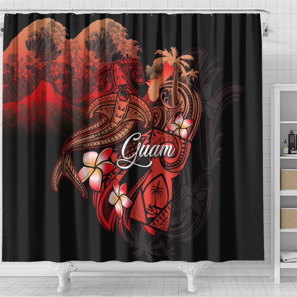 Guam Tribal Chamorro Shower Curtain Polynesian Shark with Plumeria and Sea Vibe - Polynesian Pride