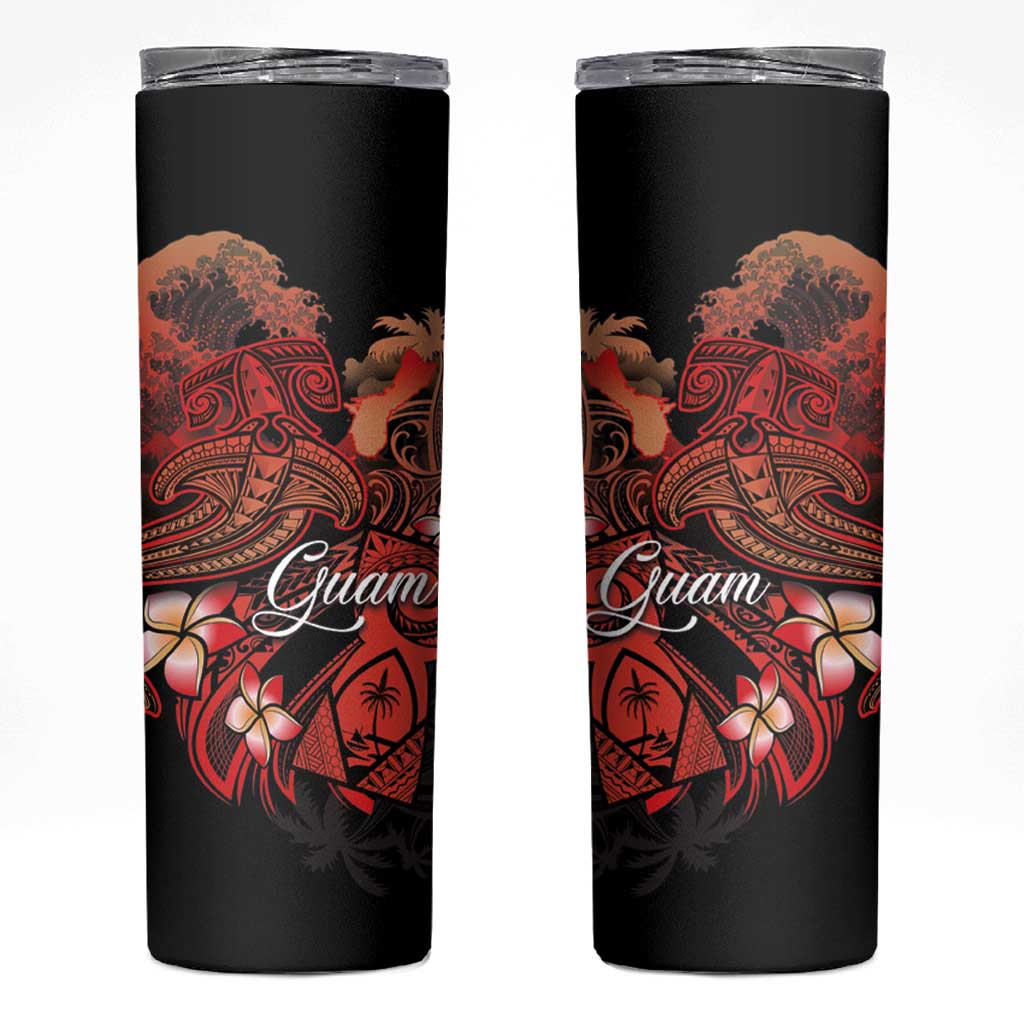 Guam Tribal Chamorro Skinny Tumbler Polynesian Shark with Plumeria and Sea Vibe - Polynesian Pride