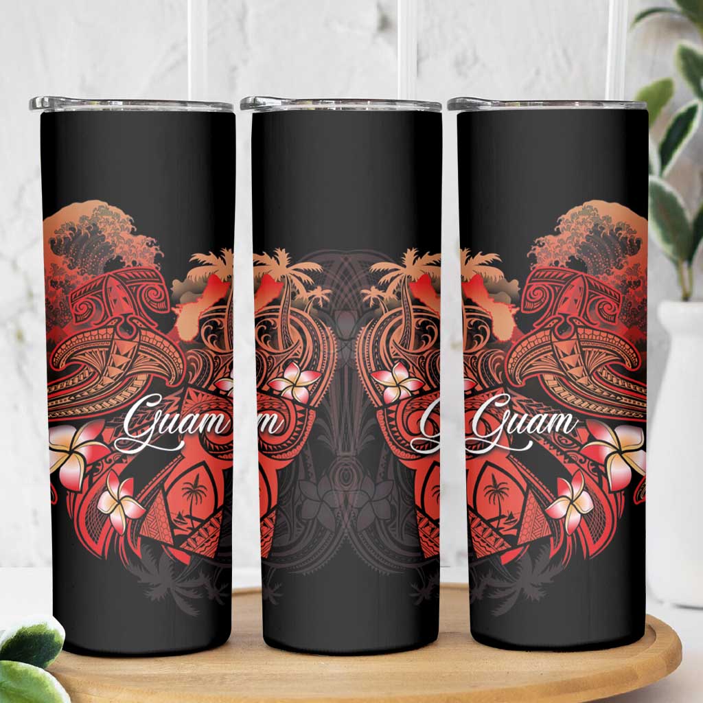 Guam Tribal Chamorro Skinny Tumbler Polynesian Shark with Plumeria and Sea Vibe - Polynesian Pride