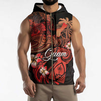 Guam Tribal Chamorro Sleeveless Zip Hoodie Polynesian Shark with Plumeria and Sea Vibe - Polynesian Pride