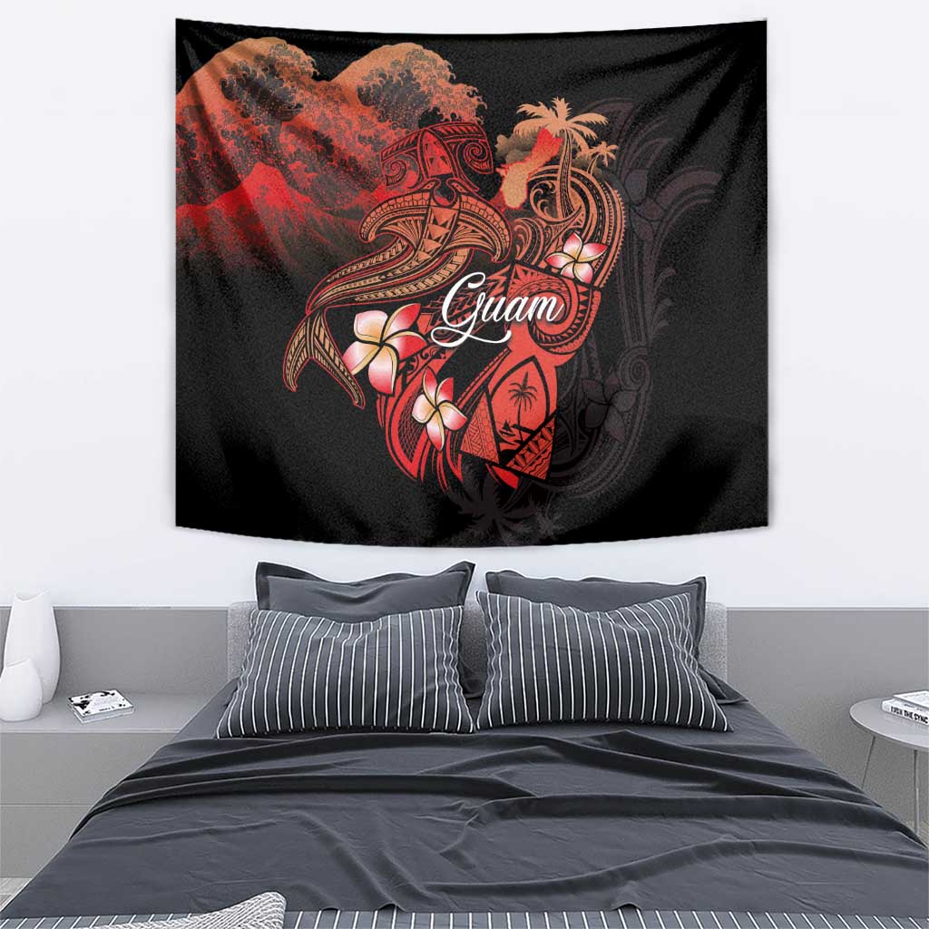 Guam Tribal Chamorro Tapestry Polynesian Shark with Plumeria and Sea Vibe - Polynesian Pride