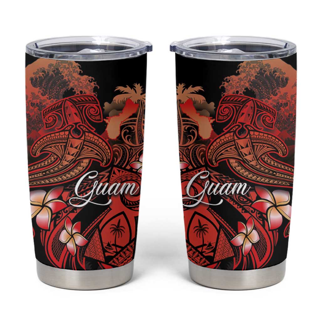 Guam Tribal Chamorro Tumbler Cup Polynesian Shark with Plumeria and Sea Vibe - Polynesian Pride