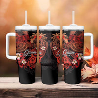 Guam Tribal Chamorro Tumbler With Handle Polynesian Shark with Plumeria and Sea Vibe - Polynesian Pride