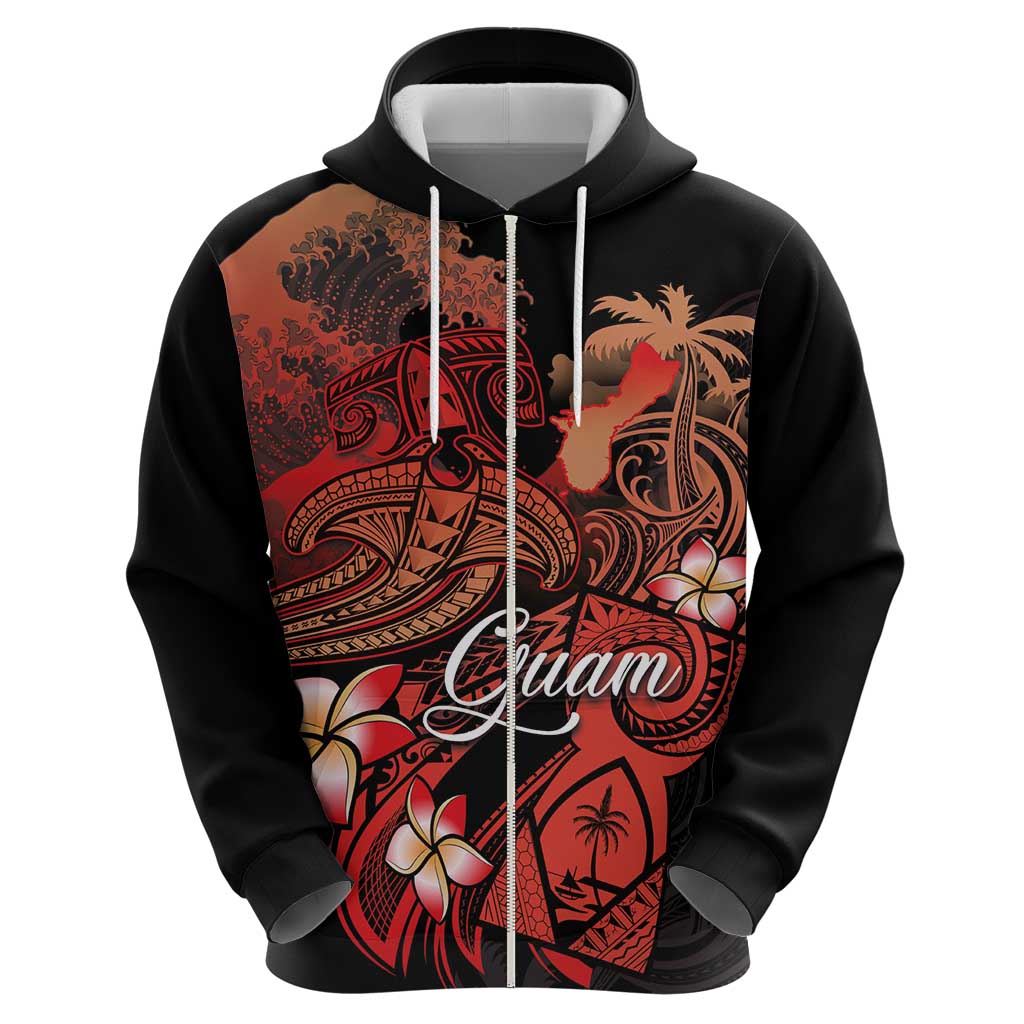 Guam Tribal Chamorro Zip Hoodie Polynesian Shark with Plumeria and Sea Vibe - Polynesian Pride