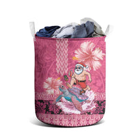 Hawaii Mele Kalikimaka Laundry Basket Funny Santa with Tribal Tattoos Kakau Pink Color - Polynesian Pride