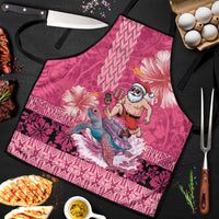 Hawaii Mele Kalikimaka Apron Funny Santa with Tribal Tattoos Kakau Pink Color - Polynesian Pride
