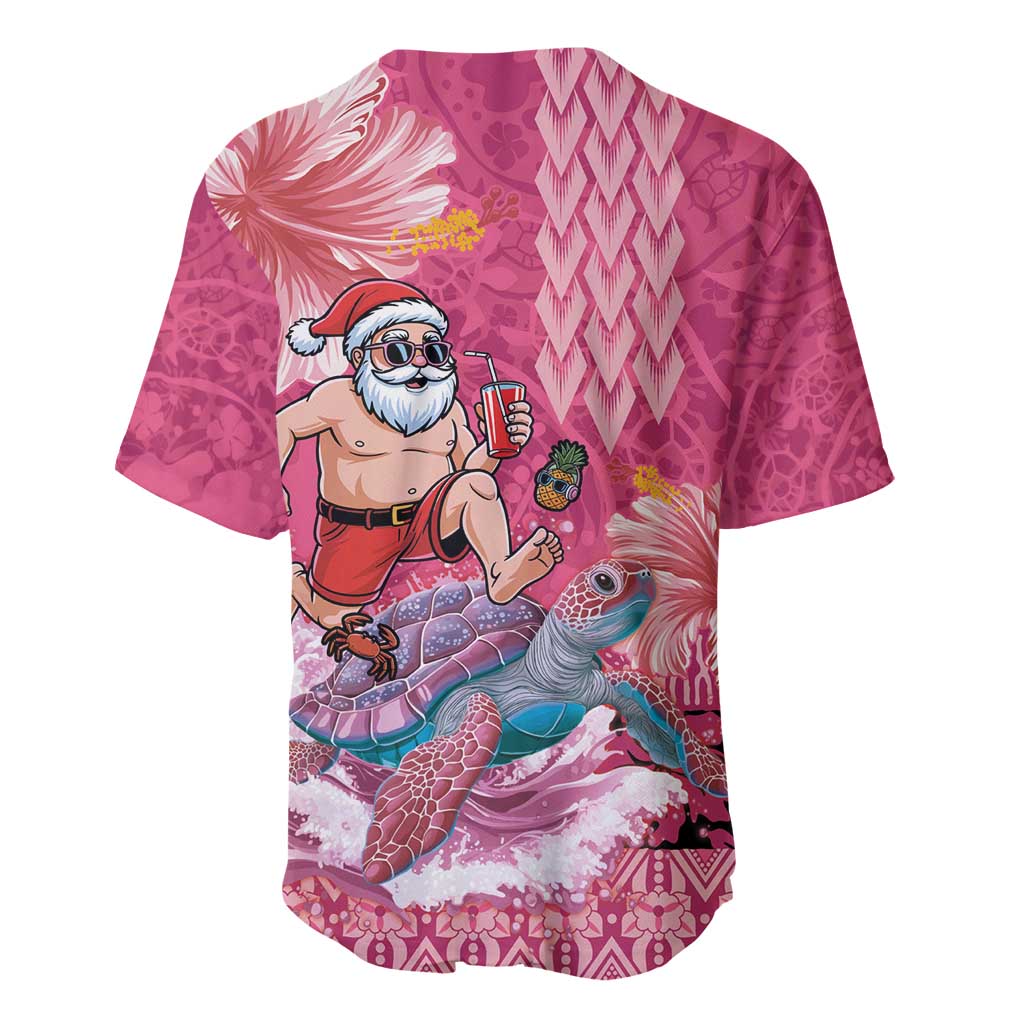 Hawaii Mele Kalikimaka Baseball Jersey Funny Santa with Tribal Tattoos Kakau Pink Color - Polynesian Pride