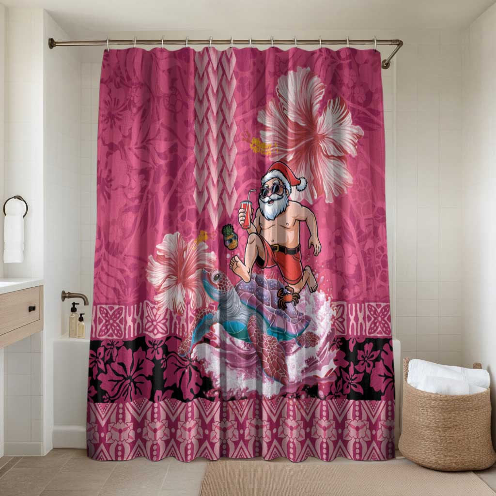 Hawaii Mele Kalikimaka Bathroom Set Funny Santa with Tribal Tattoos Kakau Pink Color - Polynesian Pride