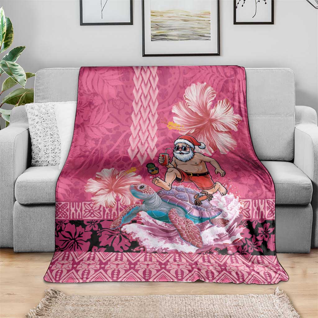 Hawaii Mele Kalikimaka Blanket Funny Santa with Tribal Tattoos Kakau Pink Color - Polynesian Pride