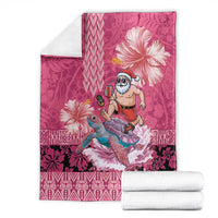 Hawaii Mele Kalikimaka Blanket Funny Santa with Tribal Tattoos Kakau Pink Color - Polynesian Pride