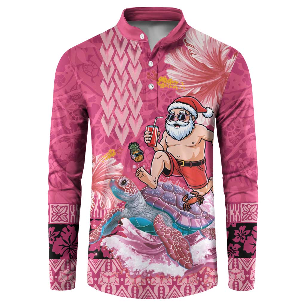 Hawaii Mele Kalikimaka Button Sweatshirt Funny Santa with Tribal Tattoos Kakau Pink Color - Polynesian Pride