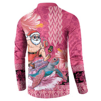 Hawaii Mele Kalikimaka Button Sweatshirt Funny Santa with Tribal Tattoos Kakau Pink Color - Polynesian Pride