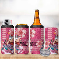 Hawaii Mele Kalikimaka 4 in 1 Can Cooler Tumbler Funny Santa with Tribal Tattoos Kakau Pink Color - Polynesian Pride
