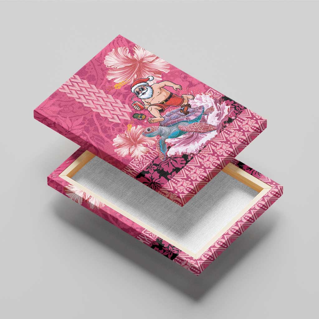 Hawaii Mele Kalikimaka Canvas Wall Art Funny Santa with Tribal Tattoos Kakau Pink Color - Polynesian Pride