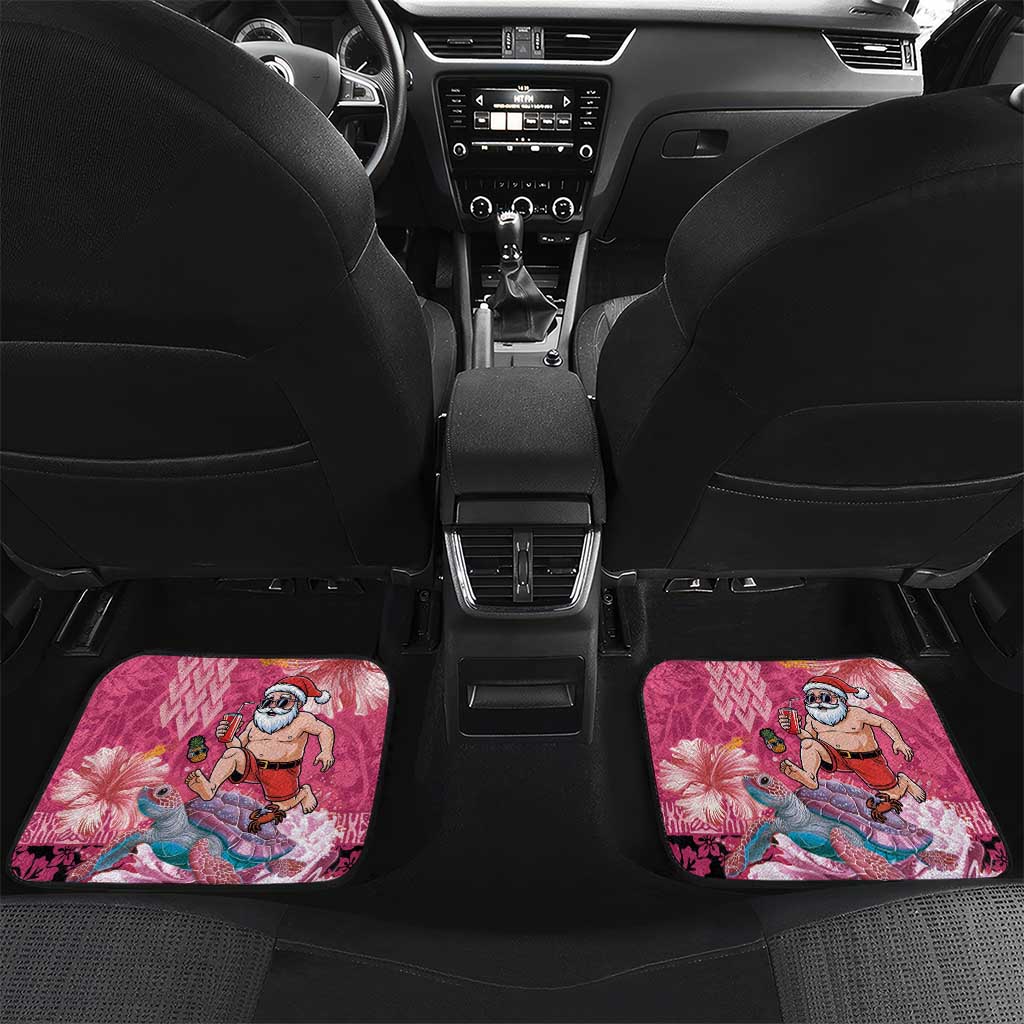 Hawaii Mele Kalikimaka Car Mats Funny Santa with Tribal Tattoos Kakau Pink Color - Polynesian Pride
