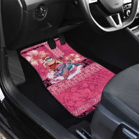 Hawaii Mele Kalikimaka Car Mats Funny Santa with Tribal Tattoos Kakau Pink Color - Polynesian Pride
