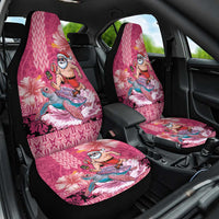 Hawaii Mele Kalikimaka Car Seat Cover Funny Santa with Tribal Tattoos Kakau Pink Color - Polynesian Pride