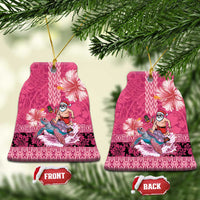 Hawaii Mele Kalikimaka Ceramic Ornament Funny Santa with Tribal Tattoos Kakau Pink Color - Polynesian Pride