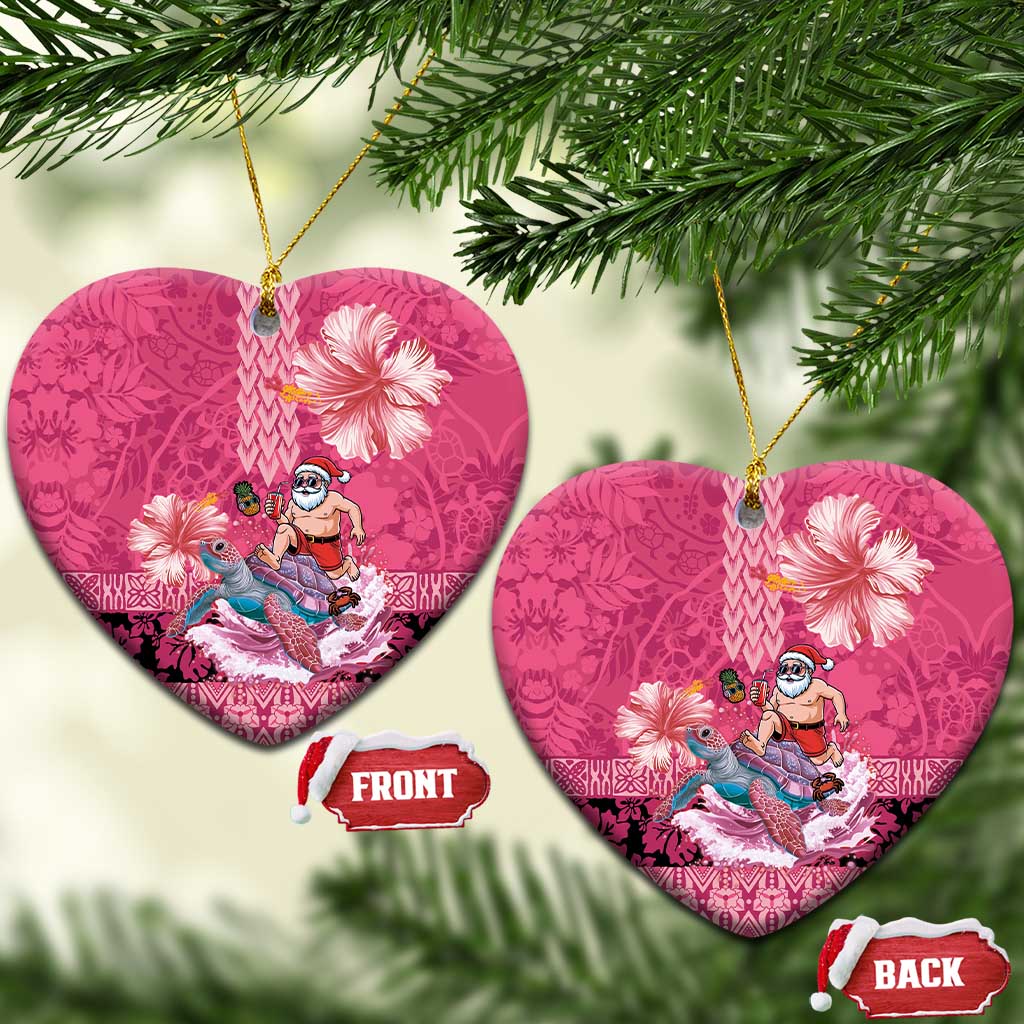 Hawaii Mele Kalikimaka Ceramic Ornament Funny Santa with Tribal Tattoos Kakau Pink Color - Polynesian Pride