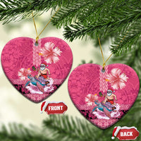 Hawaii Mele Kalikimaka Ceramic Ornament Funny Santa with Tribal Tattoos Kakau Pink Color - Polynesian Pride
