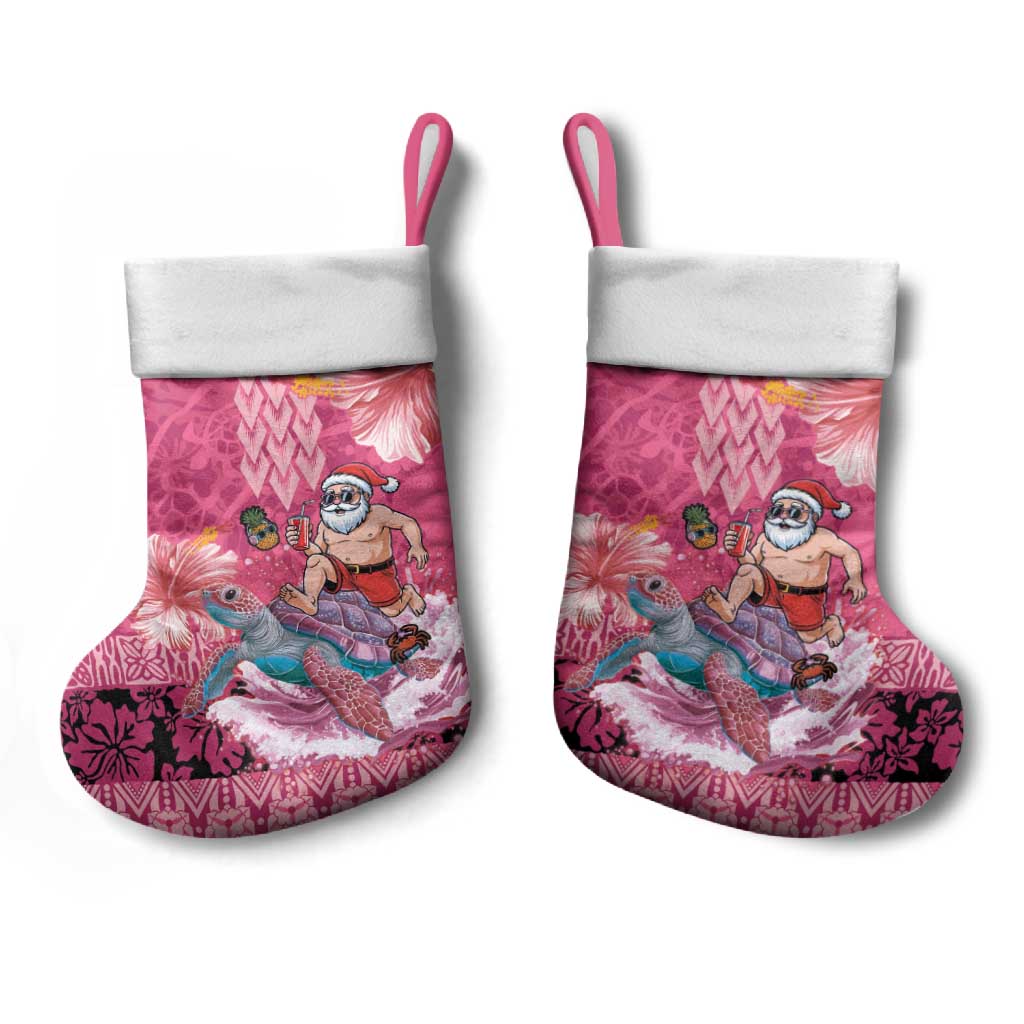 Hawaii Mele Kalikimaka Christmas Stocking Funny Santa with Tribal Tattoos Kakau Pink Color - Polynesian Pride