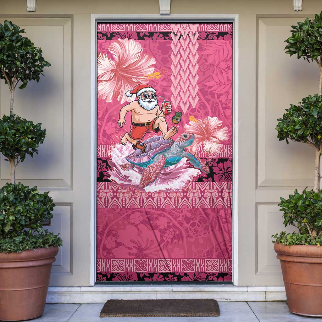 Hawaii Mele Kalikimaka Door Cover Funny Santa with Tribal Tattoos Kakau Pink Color - Polynesian Pride