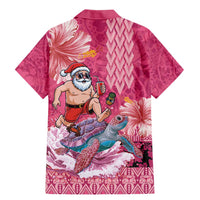 Hawaii Mele Kalikimaka Family Matching Mermaid Dress and Hawaiian Shirt Funny Santa with Tribal Tattoos Kakau Pink Color - Polynesian Pride