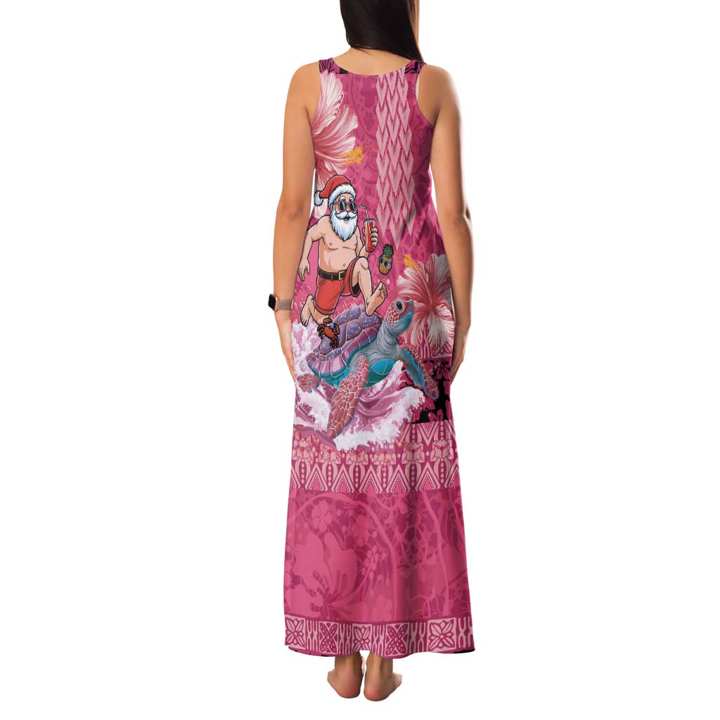 Hawaii Mele Kalikimaka Family Matching Tank Maxi Dress and Hawaiian Shirt Funny Santa with Tribal Tattoos Kakau Pink Color - Polynesian Pride