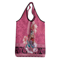 Hawaii Mele Kalikimaka Grocery Bag Funny Santa with Tribal Tattoos Kakau Pink Color - Polynesian Pride