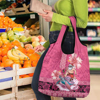 Hawaii Mele Kalikimaka Grocery Bag Funny Santa with Tribal Tattoos Kakau Pink Color - Polynesian Pride