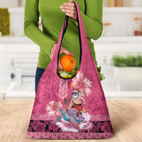 Hawaii Mele Kalikimaka Grocery Bag Funny Santa with Tribal Tattoos Kakau Pink Color - Polynesian Pride