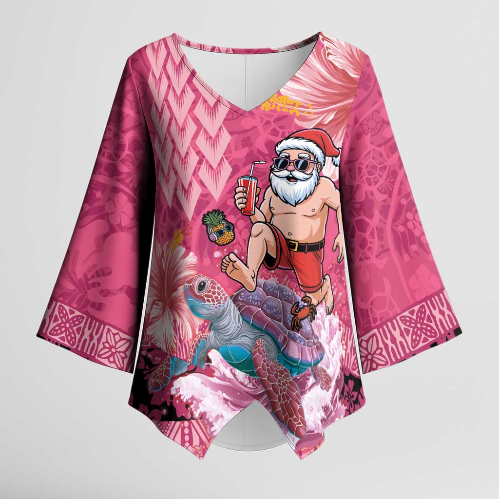 Hawaii Mele Kalikimaka Kimono Sleeve Blouse Funny Santa with Tribal Tattoos Kakau Pink Color - Polynesian Pride