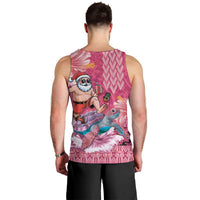 Hawaii Mele Kalikimaka Men Tank Top Funny Santa with Tribal Tattoos Kakau Pink Color - Polynesian Pride
