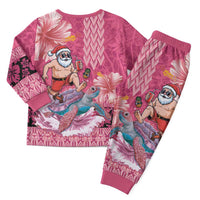 Hawaii Mele Kalikimaka Christmas Pajama Set Funny Santa with Tribal Tattoos Kakau Pink Color - Polynesian Pride
