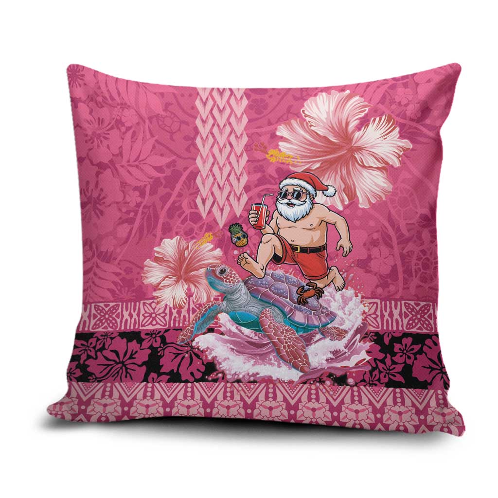 Hawaii Mele Kalikimaka Pillow Cover Funny Santa with Tribal Tattoos Kakau Pink Color - Polynesian Pride