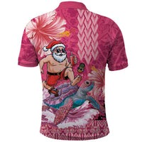 Hawaii Mele Kalikimaka Polo Shirt Funny Santa with Tribal Tattoos Kakau Pink Color - Polynesian Pride