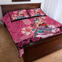 Hawaii Mele Kalikimaka Quilt Bed Set Funny Santa with Tribal Tattoos Kakau Pink Color - Polynesian Pride