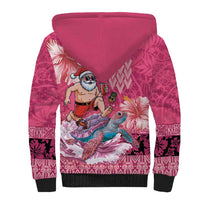 Hawaii Mele Kalikimaka Sherpa Hoodie Funny Santa with Tribal Tattoos Kakau Pink Color - Polynesian Pride