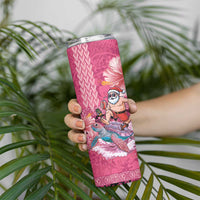 Hawaii Mele Kalikimaka Skinny Tumbler Funny Santa with Tribal Tattoos Kakau Pink Color - Polynesian Pride