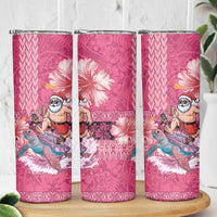 Hawaii Mele Kalikimaka Skinny Tumbler Funny Santa with Tribal Tattoos Kakau Pink Color - Polynesian Pride
